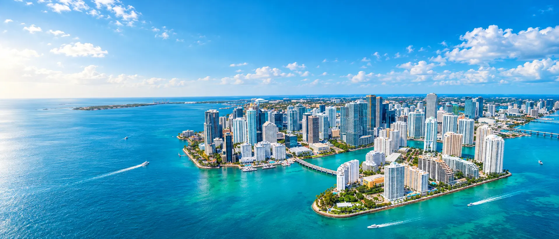 Aerial daytime view of Miami islands and waterfront